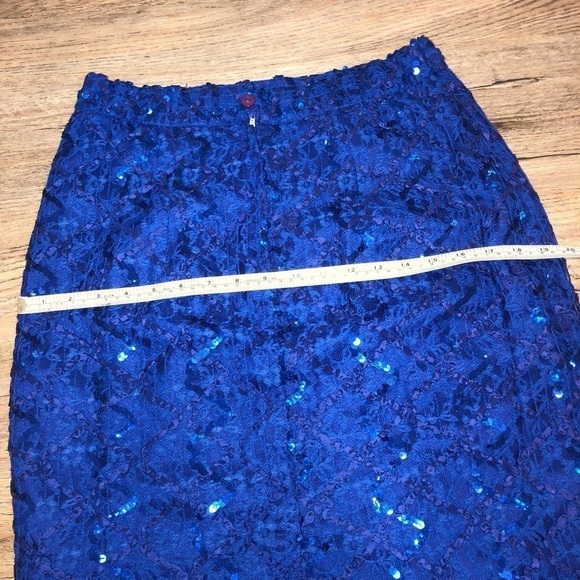 Vtg Royal Blue Lace & Sequin Wavy Design Pencil Skirt 29” Waist 23” Length - Picture 8 of 8
